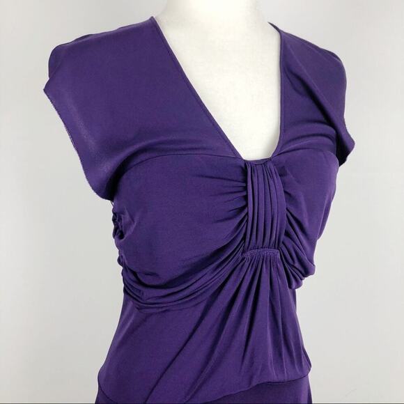 YIGAL AZROUEL purple rayon draped mini Pleated Dress Sz 1 - Picture 16 of 16